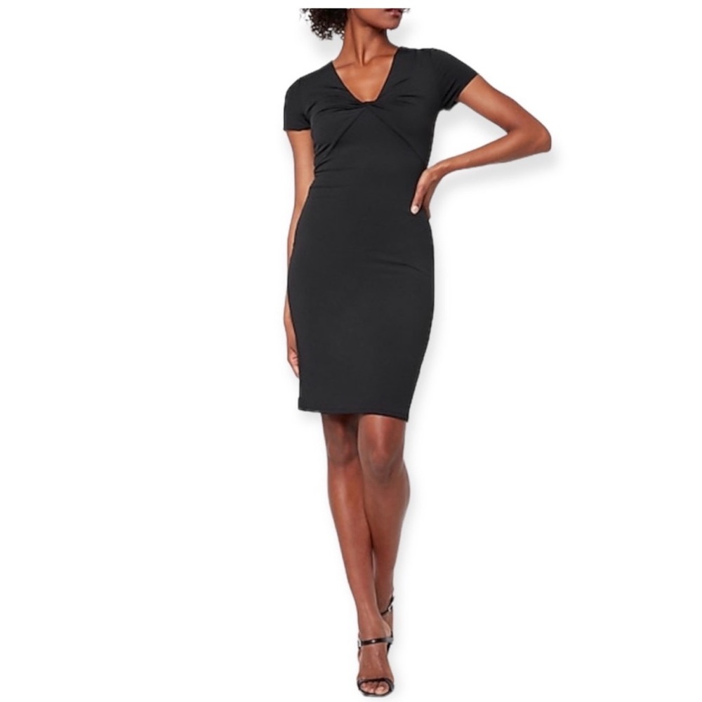 Express Body Contour Tie Knot Front Sheath Black Dress